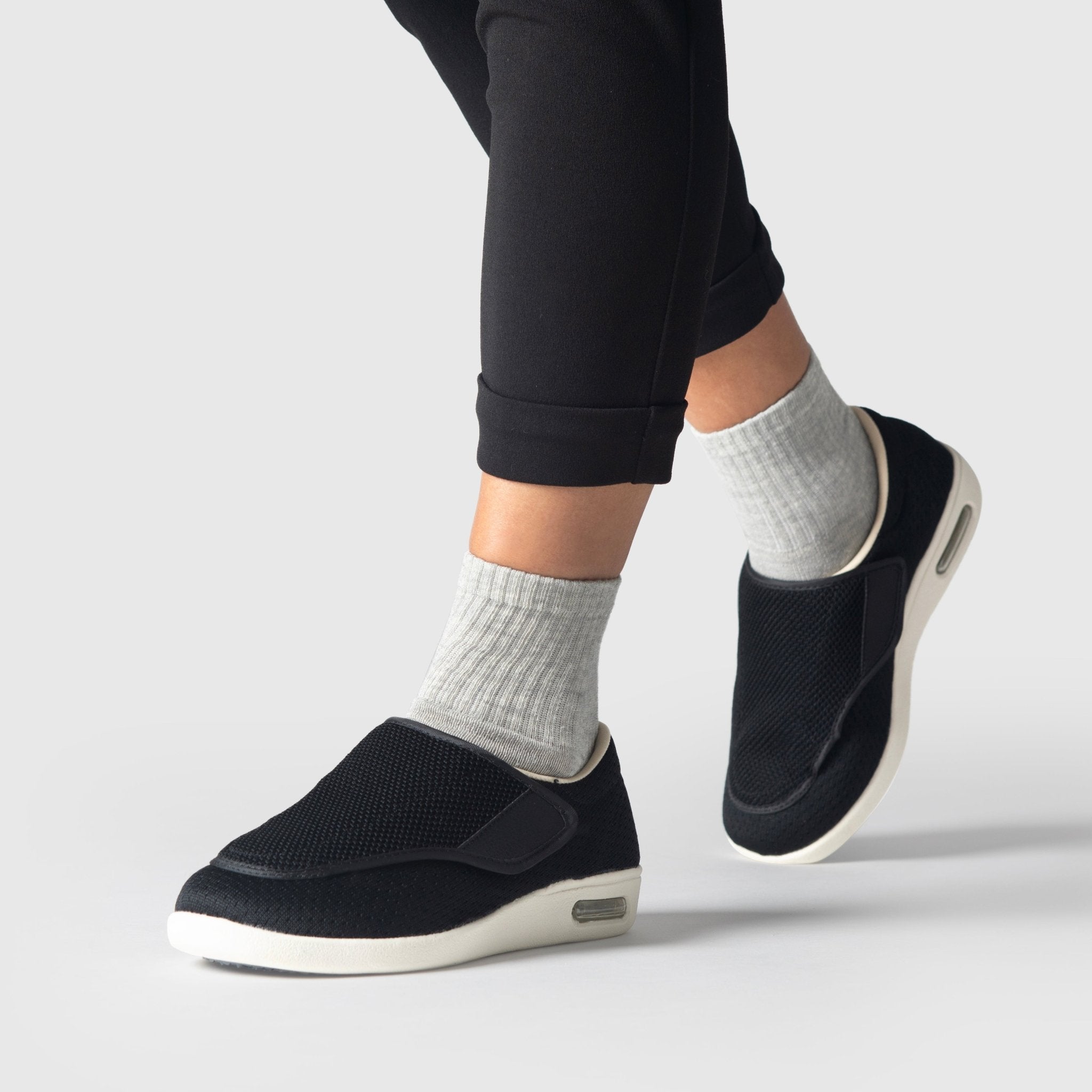 Chloe Stretch No - Tie Wide Shoes w/ Adjustable Closure - Black - ComfortWear