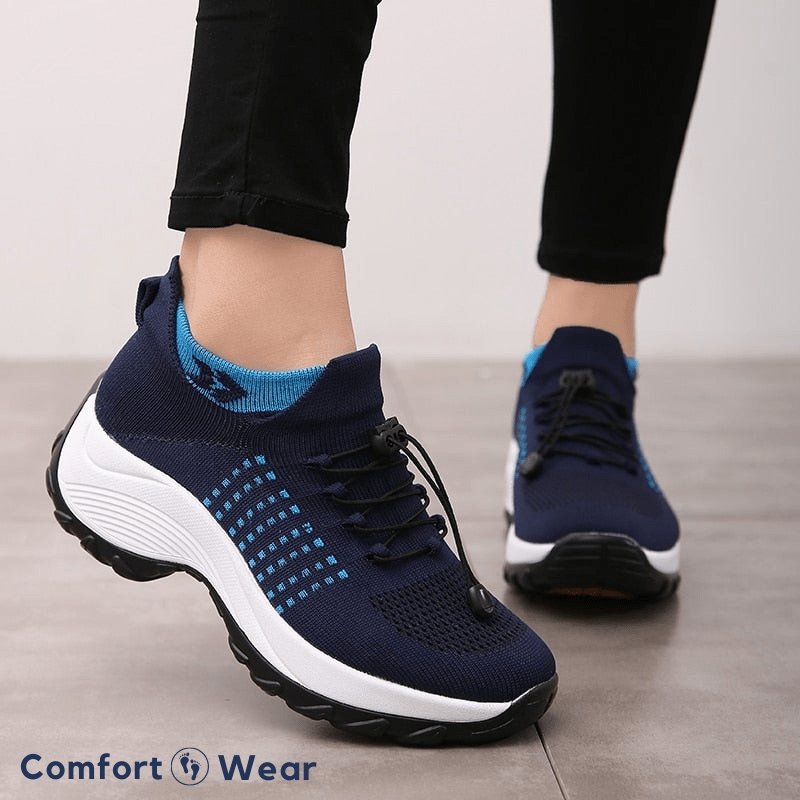 Ortho Stretch Cushion Shoes - White Blue - ComfortWear